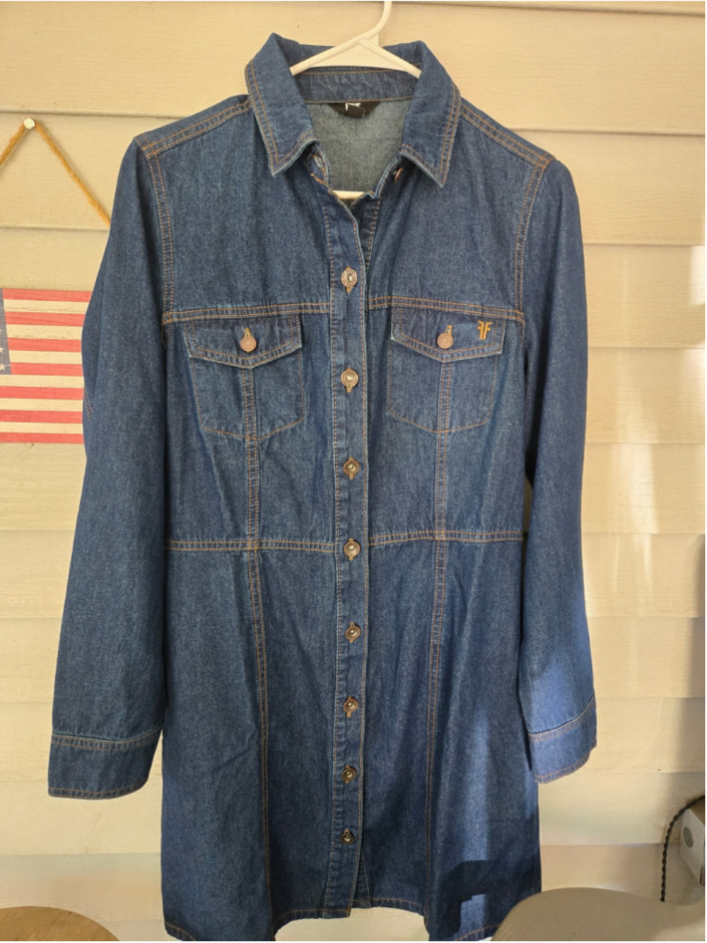 Women's FRYE Blue Denim Long Sleeve Dress S - Picture 3 of 7